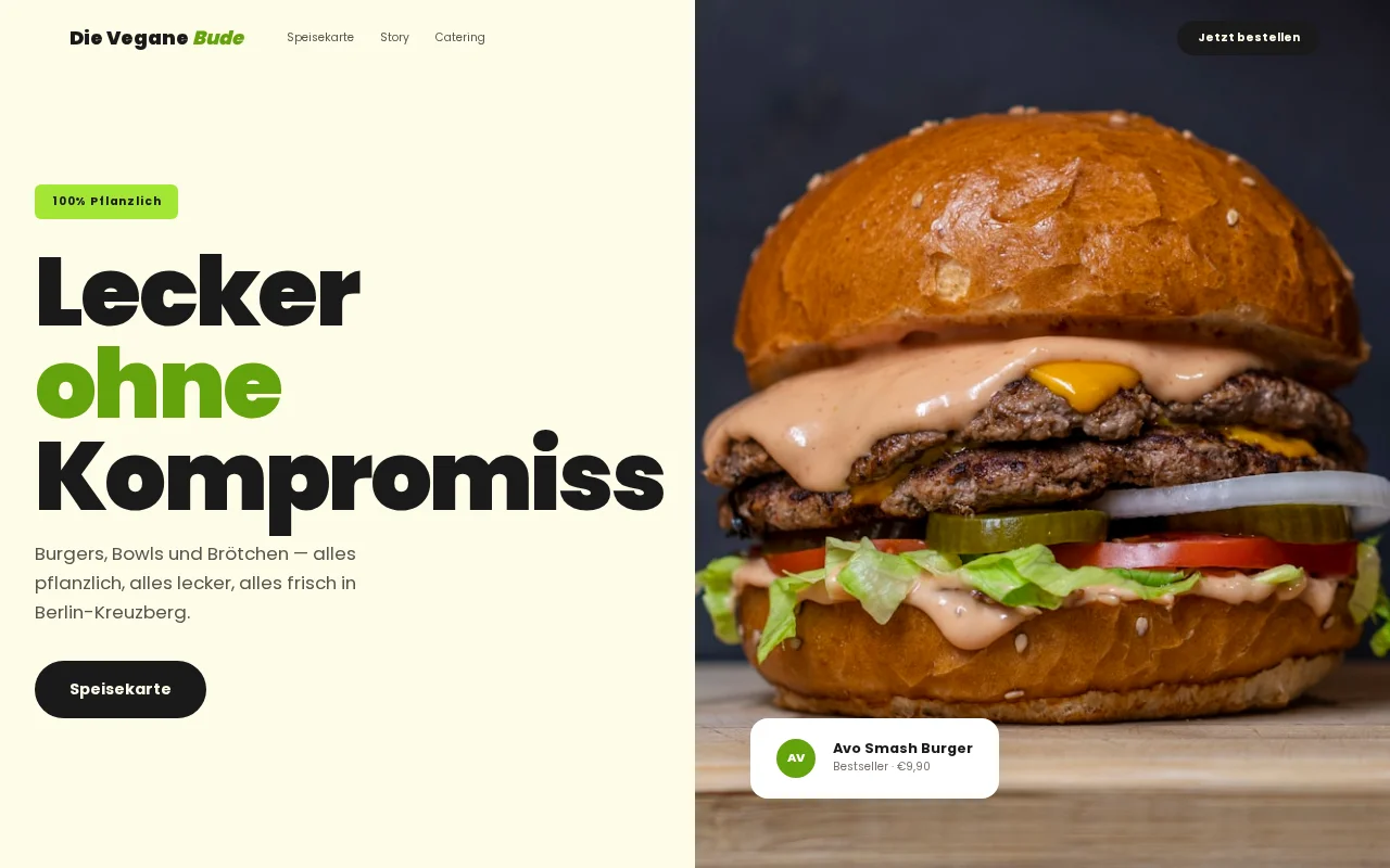 Vegane Imbiss Webdesign – Restaurant Website