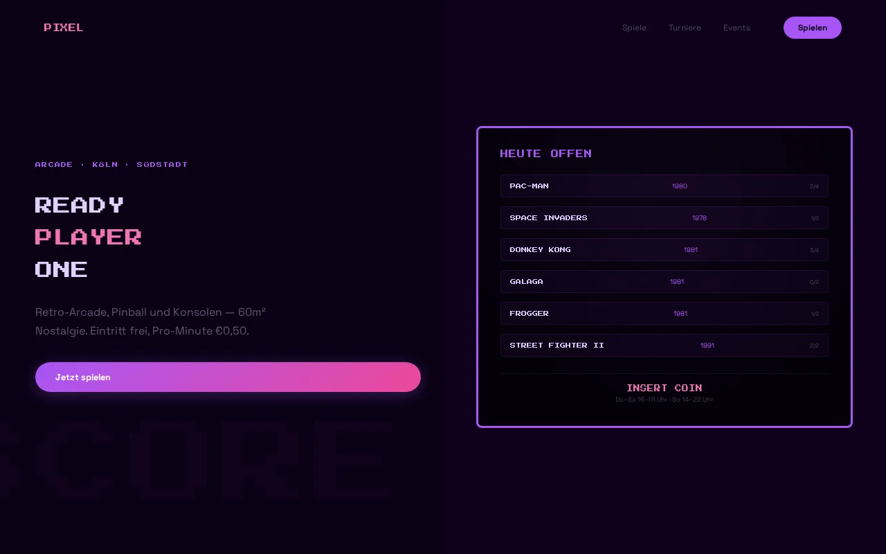 Arcade Webdesign – Spielhalle Website