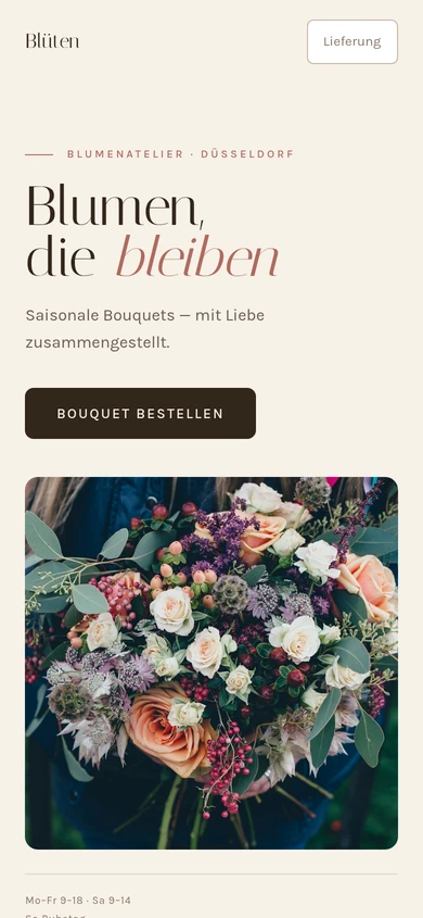 Atelier Blüten Düsseldorf – Blumenladen und Floristik-Website für ein Blumenatelier