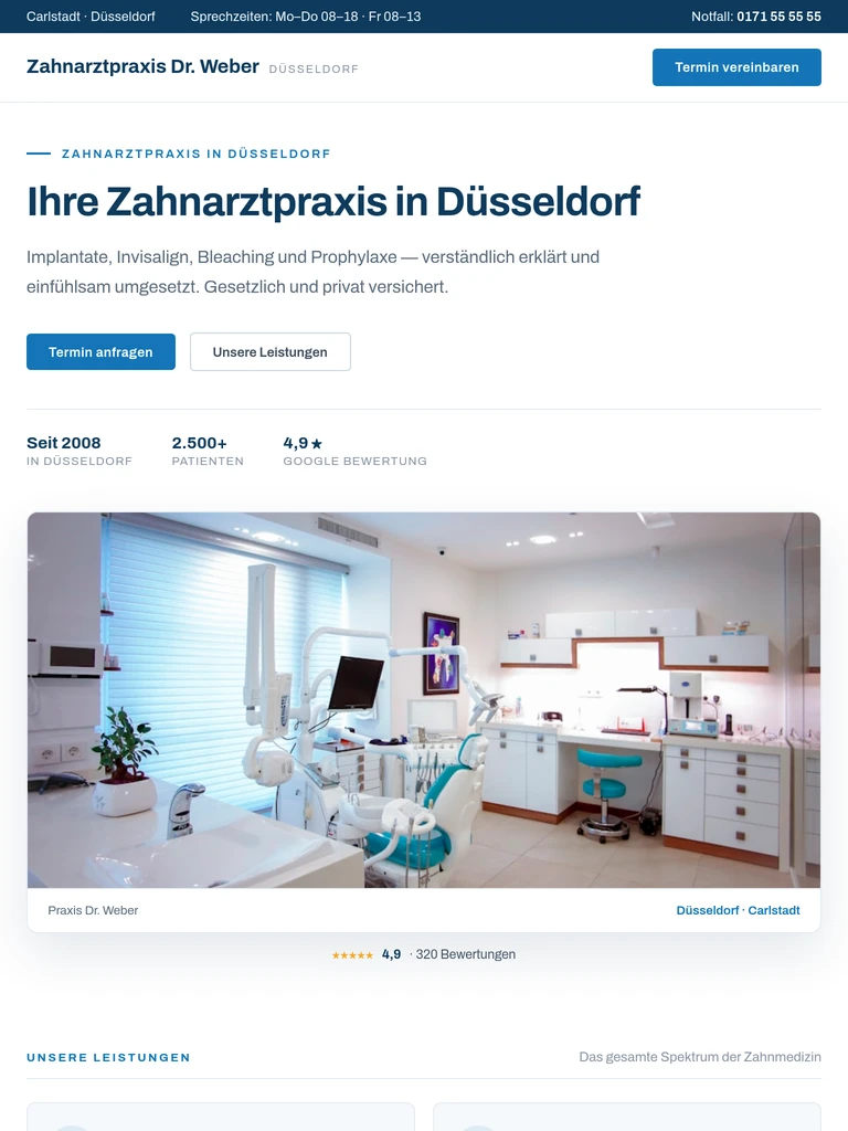 Zahnarztpraxis Dr. Weber Düsseldorf – Zahnarzt-Website für Zahnmedizin und Prophylaxe